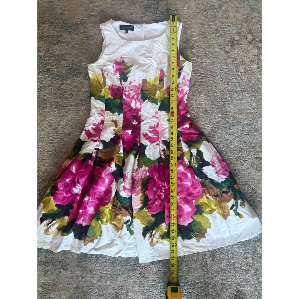 Jones New York Floral Jacquard Fit and Flare Dress Pink Green White Size 10 - Picture 7 of 7